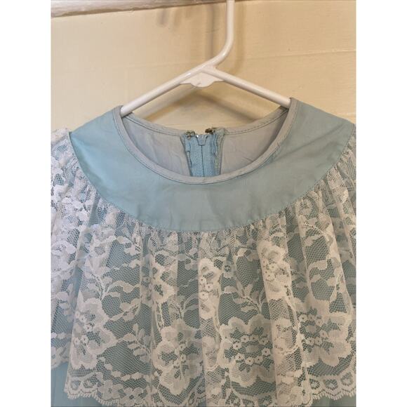 Vintage Girls 8 JC Penny Blue Lace Maxi Dress Long Gown USA Retro - Picture 4 of 15